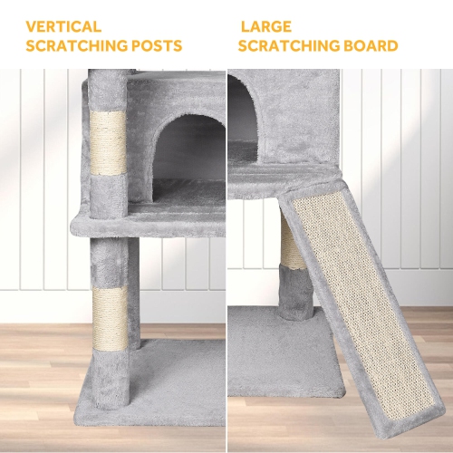 Grey Small Breed Cat Scratchers ,Cat Tree Cat Tower With Hammock And A Large Sisal Scratching Board