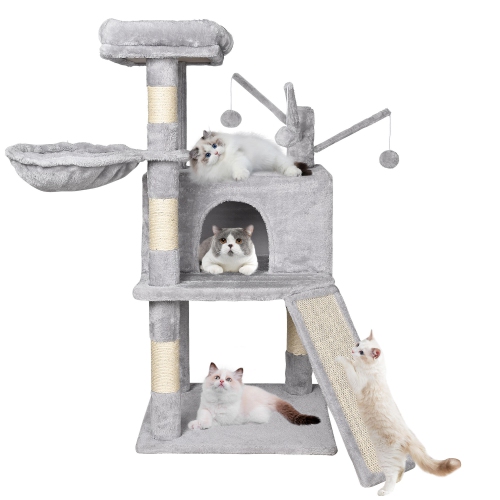 Grey Small Breed Cat Scratchers ,Cat Tree Cat Tower With Hammock And A Large Sisal Scratching Board