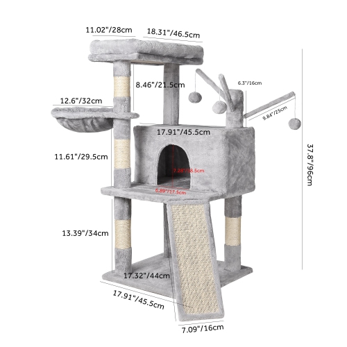 Grey Small Breed Cat Scratchers ,Cat Tree Cat Tower With Hammock And A Large Sisal Scratching Board