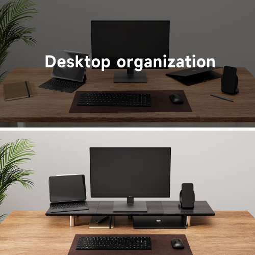 Fenge Dual Monitor Stand Riser, 39.4 Inch Height Adjustable Monitor Riser, Sturdy Wood & Steel Computer Monitor Stand for 2 Monitors,Black