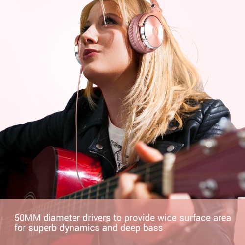 Casque d'écoute avec fil de OneOdio pour femmes deux prises avec micro - Rose