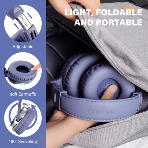 Casque d'écoute avec fil de OneOdio avec deux prises pour microphone pour jeunes adultes - Bleu pâle