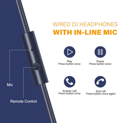 OneOdio Wired Over-Ear Headphones with Mic-Noise Cancelling Earcups & Dual Ports-Dark Blue