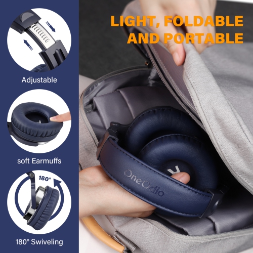 OneOdio Wired Over-Ear Headphones with Mic-Noise Cancelling Earcups & Dual Ports-Dark Blue