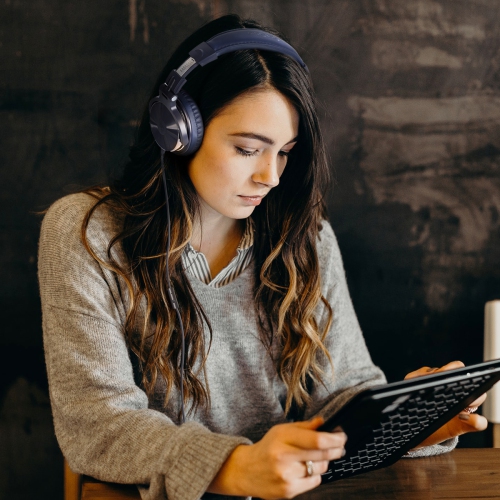 OneOdio Wired Over-Ear Headphones with Mic-Noise Cancelling Earcups & Dual Ports-Dark Blue