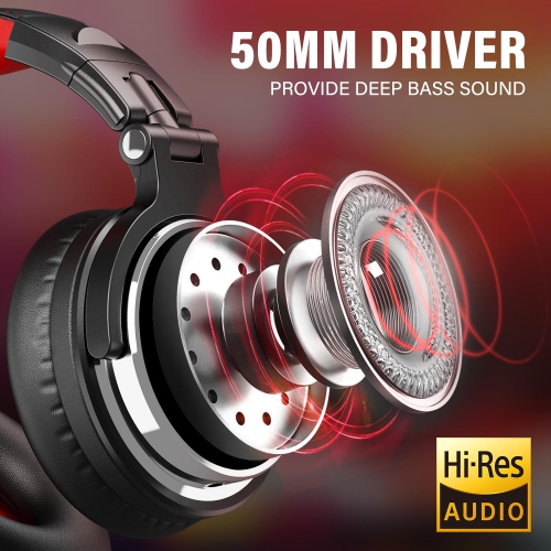 OneOdio Wired over-Ear Headphones with Mic Dual Plugs & Deep Bass Sound-Red