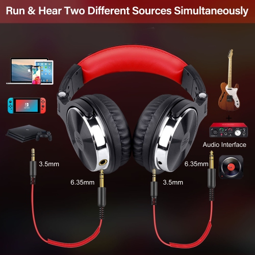 OneOdio Wired over-Ear Headphones with Mic Dual Plugs & Deep Bass Sound-Red