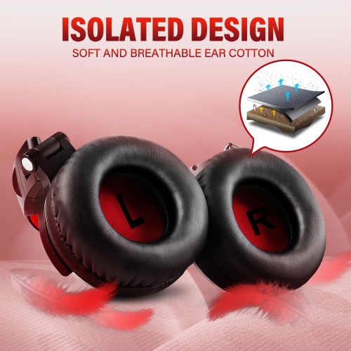 OneOdio Wired over-Ear Headphones with Mic Dual Plugs & Deep Bass Sound-Red