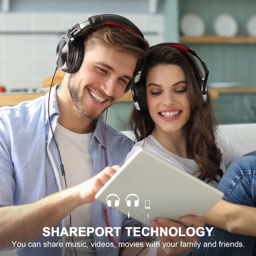 OneOdio Wired over-Ear Headphones with Mic Dual Plugs & Deep Bass Sound-Red