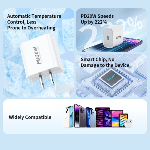 20W Type C Fast PD Wall Charger for iPhone 15/15 Pro/15 Plus/15 Pro Max, iPad Pro/Air/Mini, Air Pods Pro - Includes 3FT USB-C to C Cable