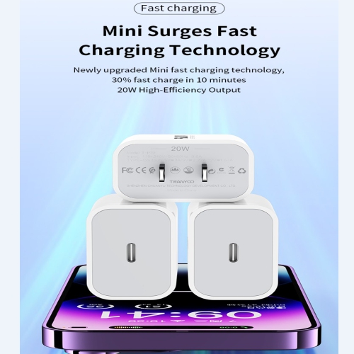 20W Type C Fast PD Wall Charger for iPhone 15/15 Pro/15 Plus/15 Pro Max, iPad Pro/Air/Mini, Air Pods Pro - Includes 3FT USB-C to C Cable