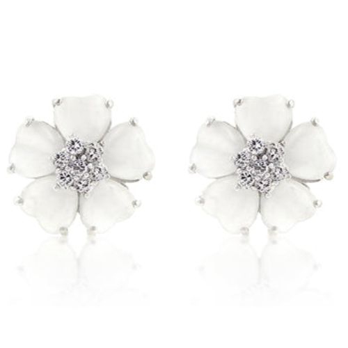 JGI  Flower Nouveau Earrings In White