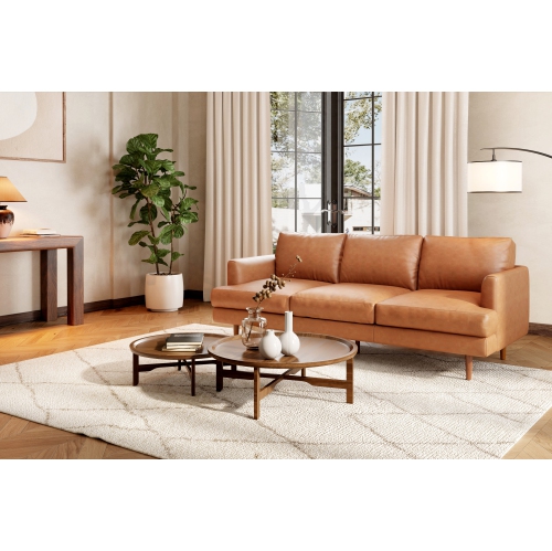 Valencia Grosseto Top Grain Leather Sofa, Three Seats, Cognac Color