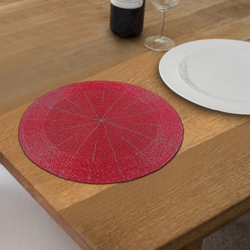 Maison Concepts Christmas Beaded Round Placemat Red - Set of 4