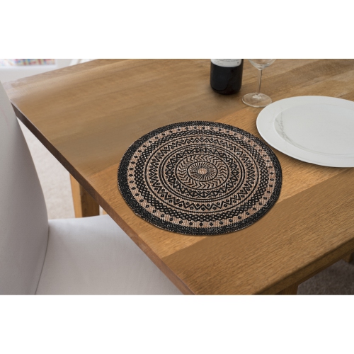 Napperon rond en jute de Maison concepts Mandala noir - Ensemble de 12