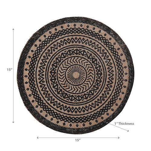 Napperon rond en jute de Maison concepts Mandala noir - Ensemble de 12