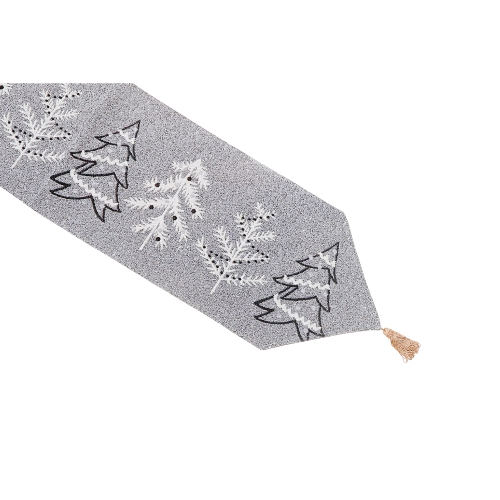 MAISON CONCEPTS  Christmas Tapestry Table Runner Trees 54" In Gray