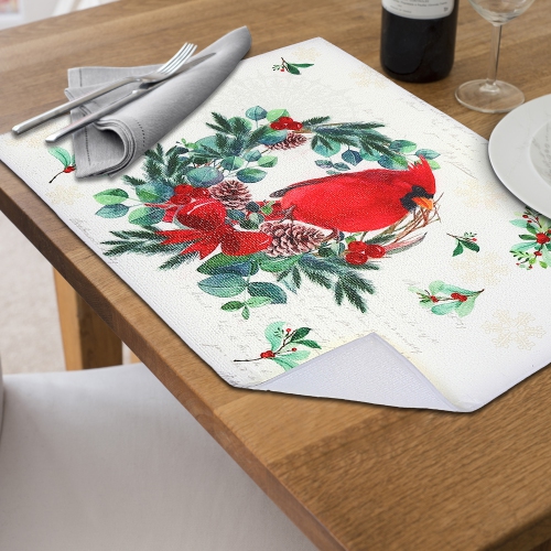 Maison Concepts Christmas Microfibre Drying Mat Cardinal Wreath - Set of 2