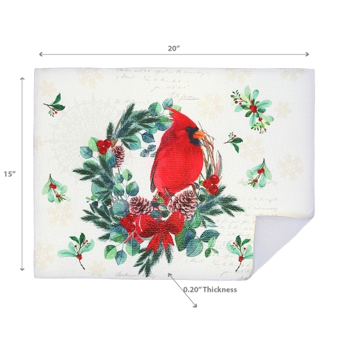 Maison Concepts Christmas Microfibre Drying Mat Cardinal Wreath - Set of 2