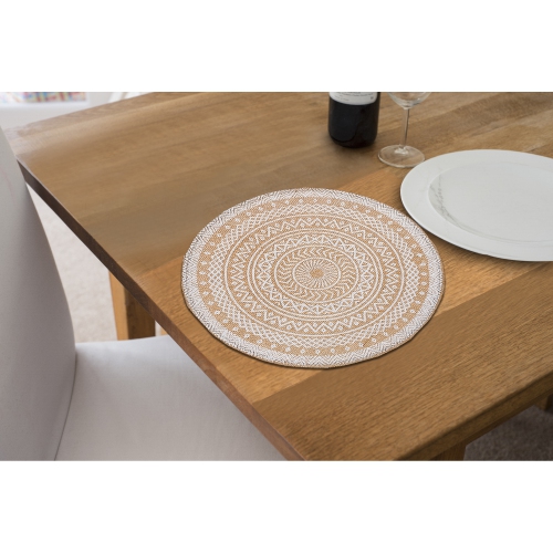 Maison Concepts Round Jute Placemat White Mandala - Set of 12