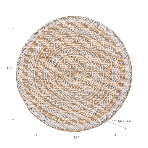 Maison Concepts Round Jute Placemat White Mandala - Set of 12