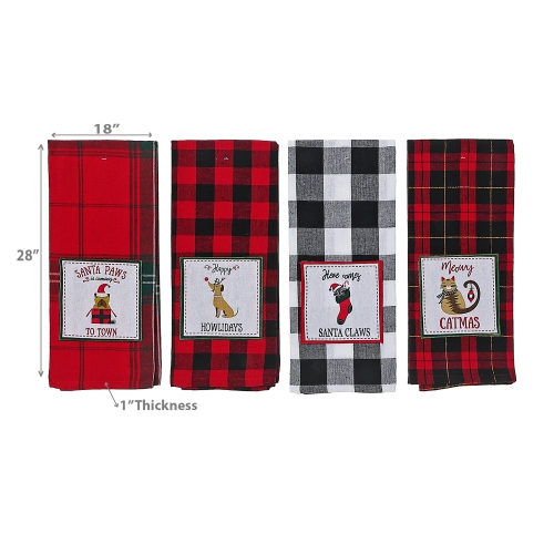 Maison Concepts Christmas Holiday Pet Kitchen Towel - Set of 4