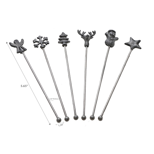 Maison Concepts Christmas Set Of 6 Assorted Swizzle Sticks