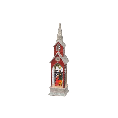 MAISON CONCEPTS  Led Church With Nativity Scene In Red