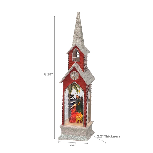 Maison Concepts Led Red Church With Nativity Scene