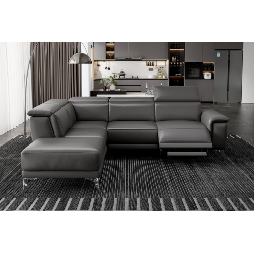 Valencia Pista Contemporary Grey Top Grain Leather Power Reclining Sectional