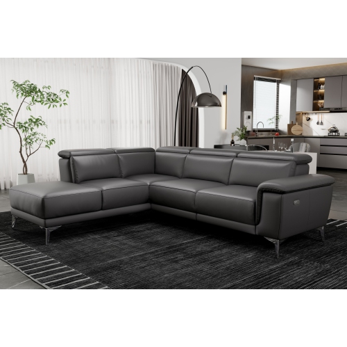 Valencia Pista Contemporary Grey Top Grain Leather Power Reclining Sectional