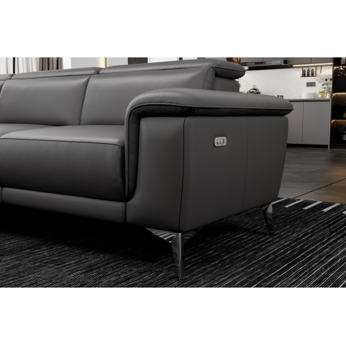 Valencia Pista Contemporary Grey Top Grain Leather Power Reclining Sectional