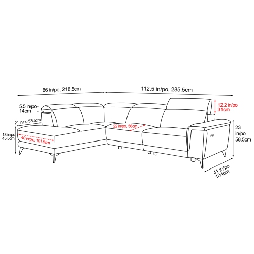 Valencia Pista Contemporary Grey Top Grain Leather Power Reclining Sectional