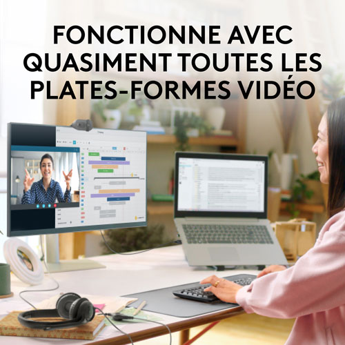 Caméra Web HD intégrale 1080p Brio 100 de Logitech avec microphone intégré - Graphite