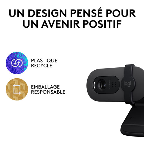 Caméra Web HD intégrale 1080p Brio 100 de Logitech avec microphone intégré - Graphite