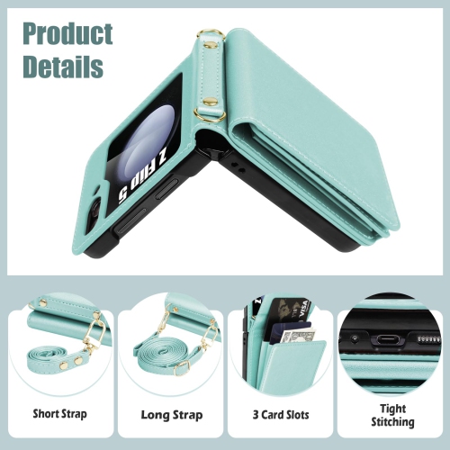 Samsung Galaxy Z Flip 5 Case with Card Holder Strap Lanyard, Samsung Z Flip 5 Case Wallet Galaxy Z Flip 5 Wallet Phone Case Crossbody Phone Case