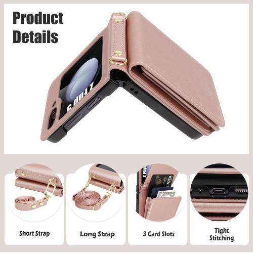 Samsung Galaxy Z Flip 5 Case with Card Holder Strap Lanyard, Samsung Z Flip 5 Case Wallet Galaxy Z Flip 5 Wallet Phone Case Crossbody Phone Case
