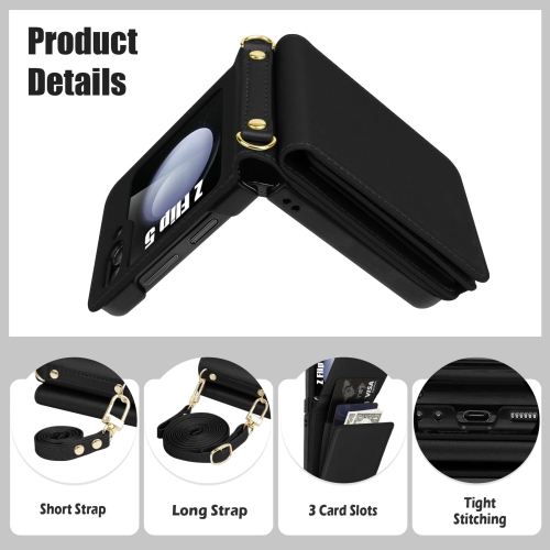 Samsung Galaxy Z Flip 5 Case with Card Holder Strap Lanyard, Samsung Z Flip 5 Case Wallet Galaxy Z Flip 5 Wallet Phone Case Crossbody Phone Case
