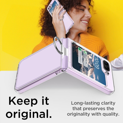 Étui transparent pour Galaxy Z Flip 5 de Samsung avec anneau, étui rigide transparent ultramince et transparent anti-jaune pour Samsung Flip 5 5G