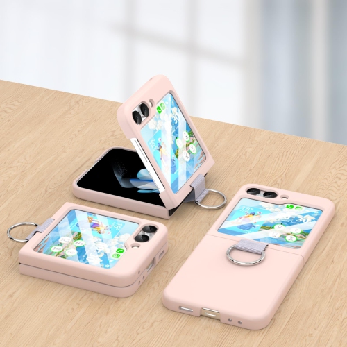 for Samsung Galaxy Z Flip 5 Case with Ring Shockproof Silicone Protective Cover Flip Z 5 Phone Case for Galaxy Z Flip 5 5G 2023 - Pink