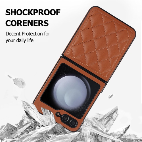 Samsung Galaxy Z Flip 5 Case, Samsung Z Flip 5 Case Cute Aesthetic Leather Case for Women Men Diamond-Shaped Pattern Shockproof Protective Bumper