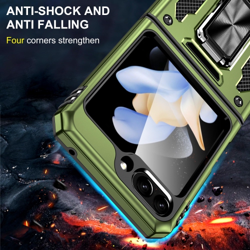 Z Flip 5 Case Shockproof Flip Z 5 Phone Case with 360°Rotate Magnetic Ring Stand for Samsung Galaxy Z Flip 5 5G 2023 - Green