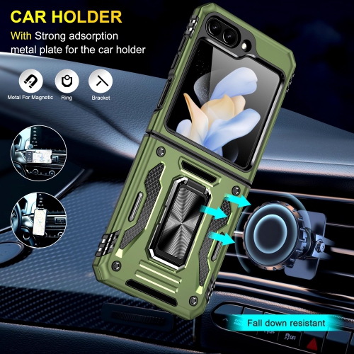 Z Flip 5 Case Shockproof Flip Z 5 Phone Case with 360°Rotate Magnetic Ring Stand for Samsung Galaxy Z Flip 5 5G 2023 - Green