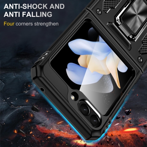 Z Flip 5 Case Shockproof Flip Z 5 Phone Case with 360°Rotate Magnetic Ring Stand for Samsung Galaxy Z Flip 5 5G 2023 - Black