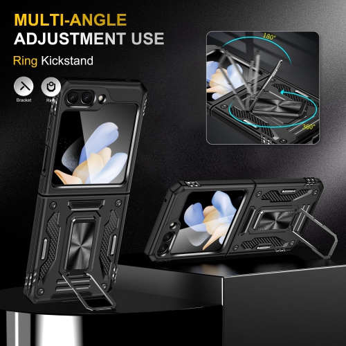 Z Flip 5 Case Shockproof Flip Z 5 Phone Case with 360°Rotate Magnetic Ring Stand for Samsung Galaxy Z Flip 5 5G 2023 - Black