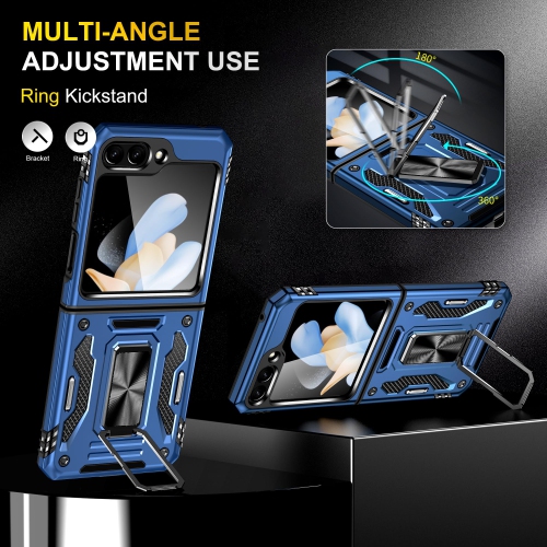 Z Flip 5 Case Shockproof Flip Z 5 Phone Case with 360°Rotate Magnetic Ring Stand for Samsung Galaxy Z Flip 5 5G 2023 - Blue