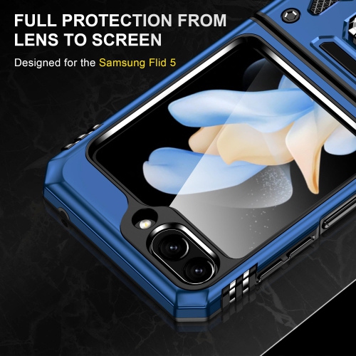 Z Flip 5 Case Shockproof Flip Z 5 Phone Case with 360°Rotate Magnetic Ring Stand for Samsung Galaxy Z Flip 5 5G 2023 - Blue