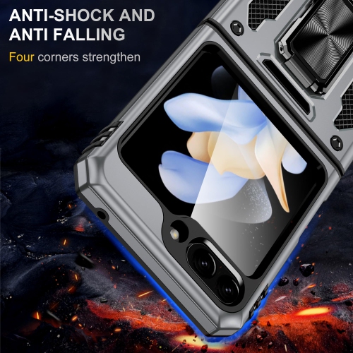 Z Flip 5 Case Shockproof Flip Z 5 Phone Case with 360°Rotate Magnetic Ring Stand for Samsung Galaxy Z Flip 5 5G 2023 - Grey