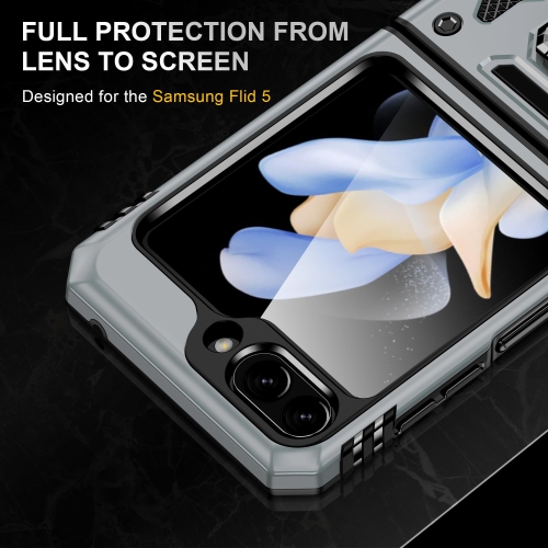 Z Flip 5 Case Shockproof Flip Z 5 Phone Case with 360°Rotate Magnetic Ring Stand for Samsung Galaxy Z Flip 5 5G 2023 - Grey