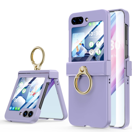 Compatible with Galaxy Z Flip 5 Case with Hinge Protection & Ring Kickstand, Slim and Thin Protective Case Cover for Samsung Z Flip 5 5G (Purple)
